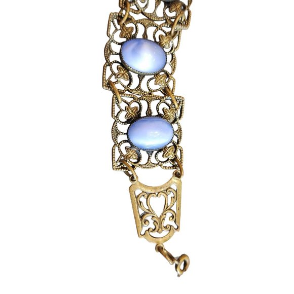 Vintage Mottled Czech Glass & Filigree Bracelet (A2183) - Picture 5 of 8